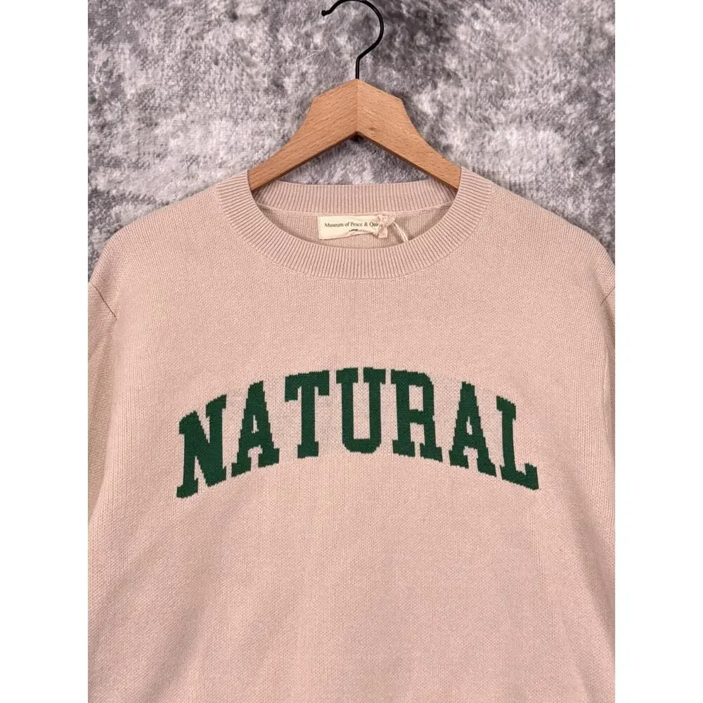 New Museum Of Peace & Quiet Sweater Large Mens Natural Jacquard Knit Pullover